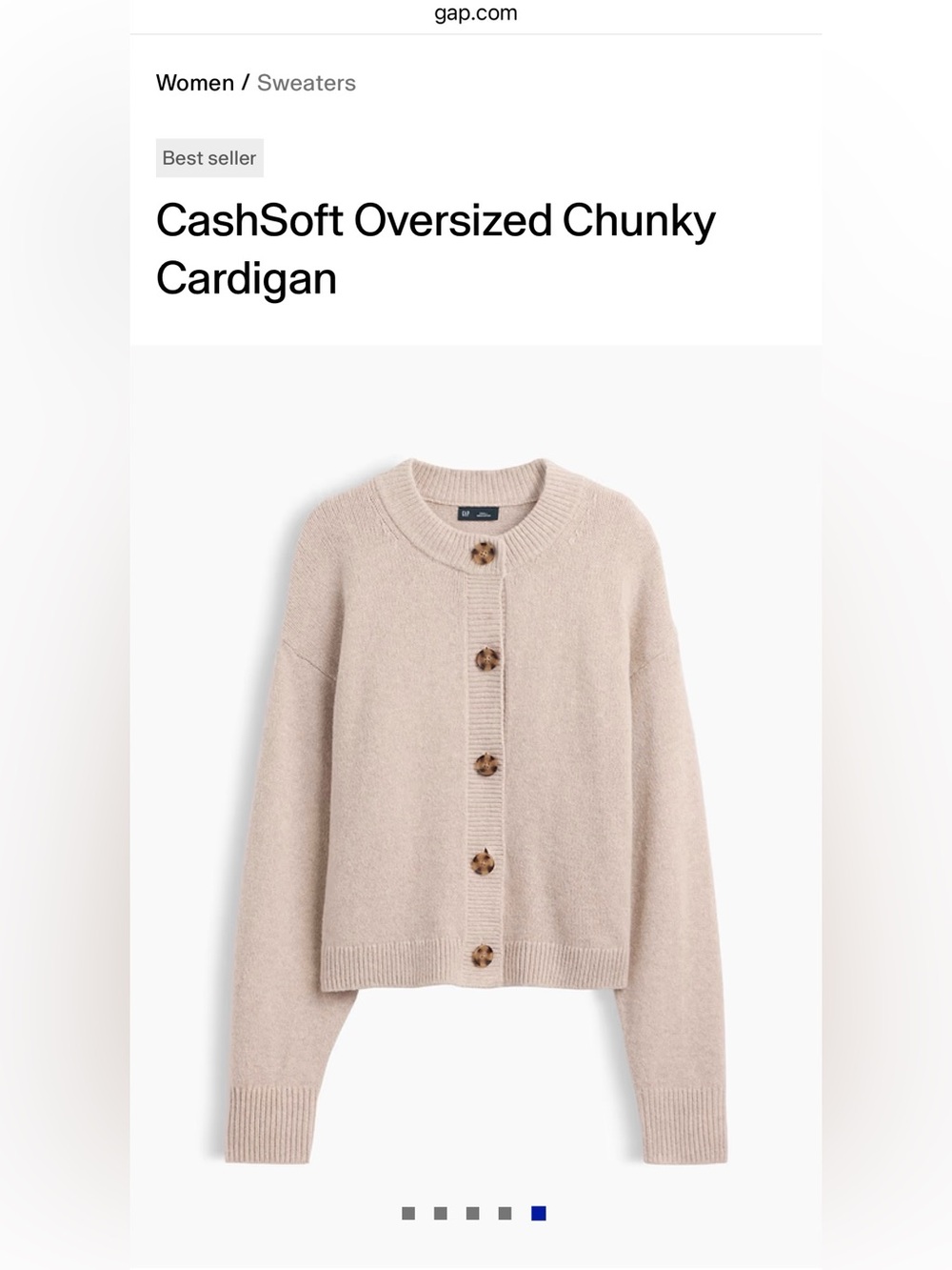 NWT! The Gap CashSoft Oversized Chunky Cardigan Cobblestone Beige Size Medium